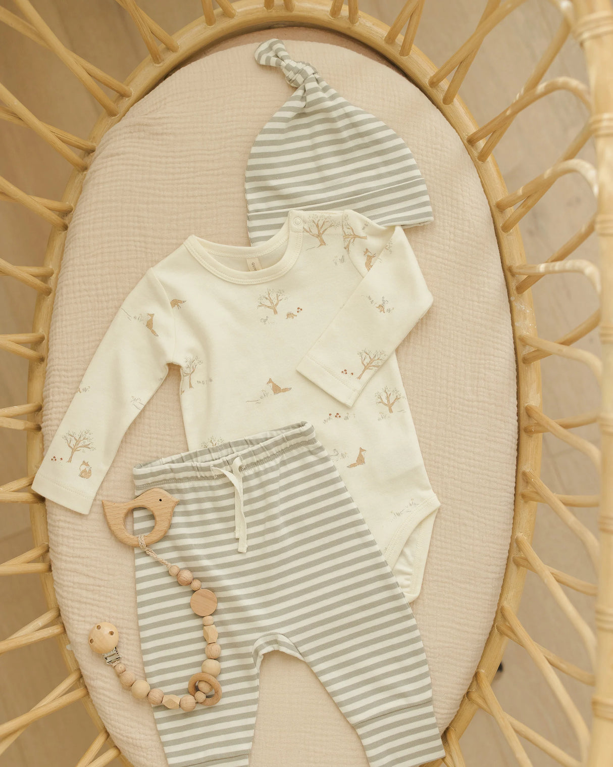 Quincy Mae Jersey Bodysuit Pack - Fox Land & Fern Stripe