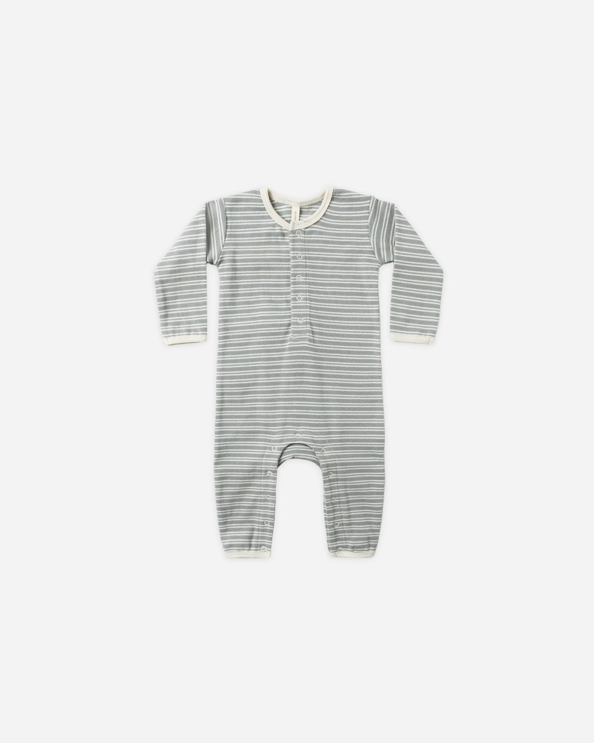 Quincy Mae Ribbed Jumpsuit - Steel Blue Micro Stripe