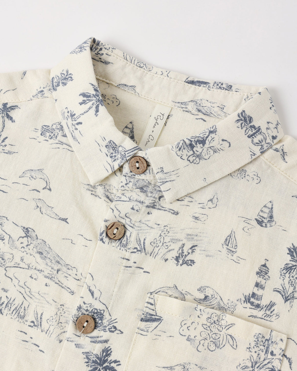 Rylee + Cru Collared Short Sleeve Shirt - Ocean Toile