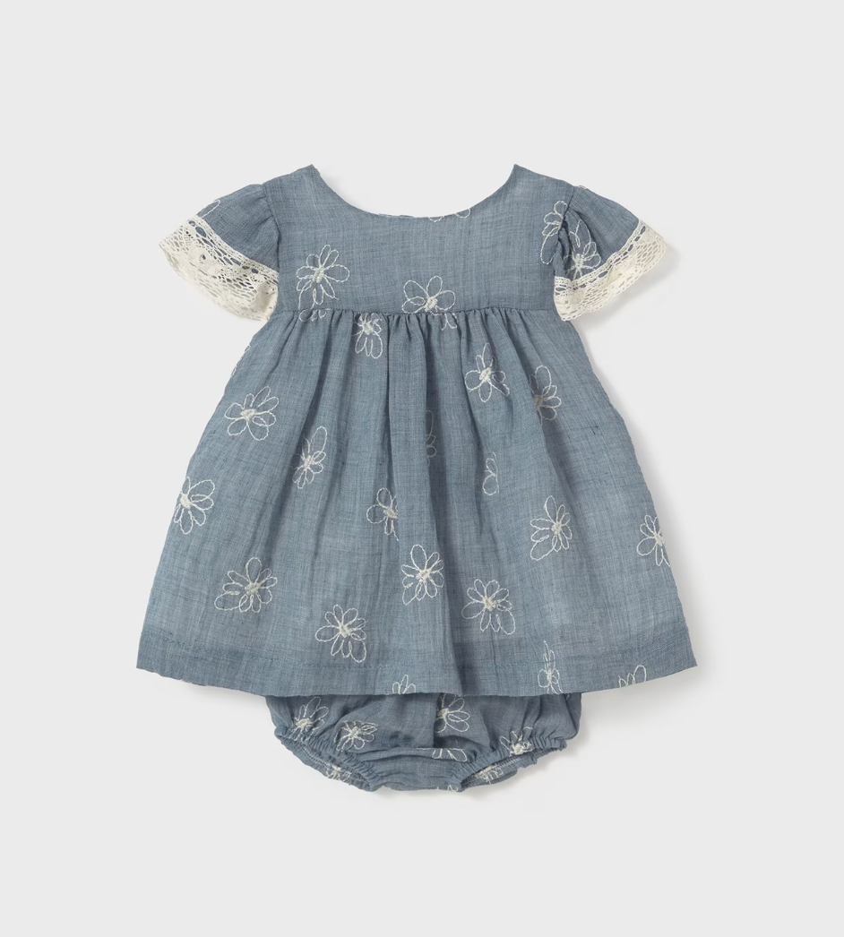 Embroidered Ruffle Sleeve Dress - Blue Stone FINAL SALE