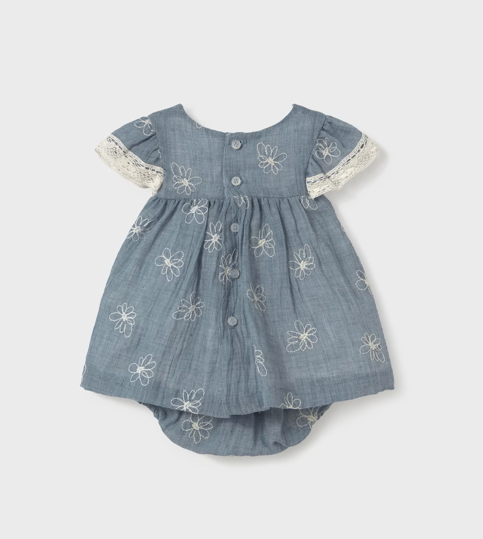 Embroidered Ruffle Sleeve Dress - Blue Stone FINAL SALE