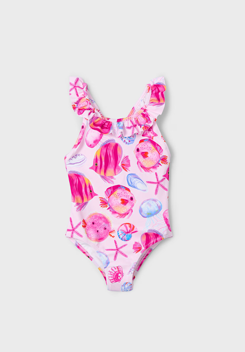 Ruffle One-Piece Swimsuit - Magenta Sea Life FINAL SALE