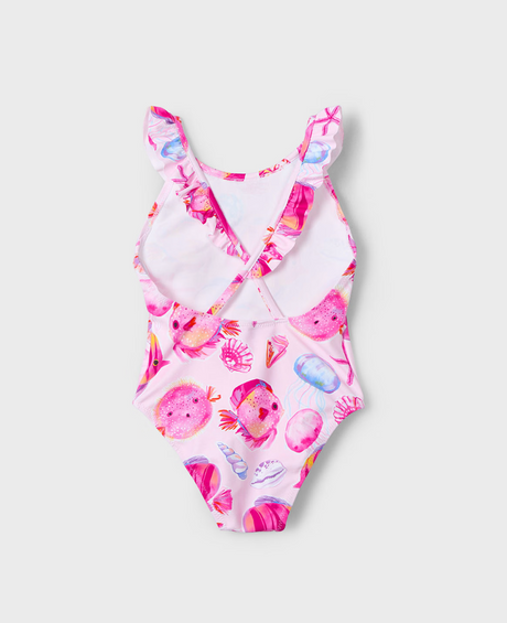 Ruffle One-Piece Swimsuit - Magenta Sea Life FINAL SALE