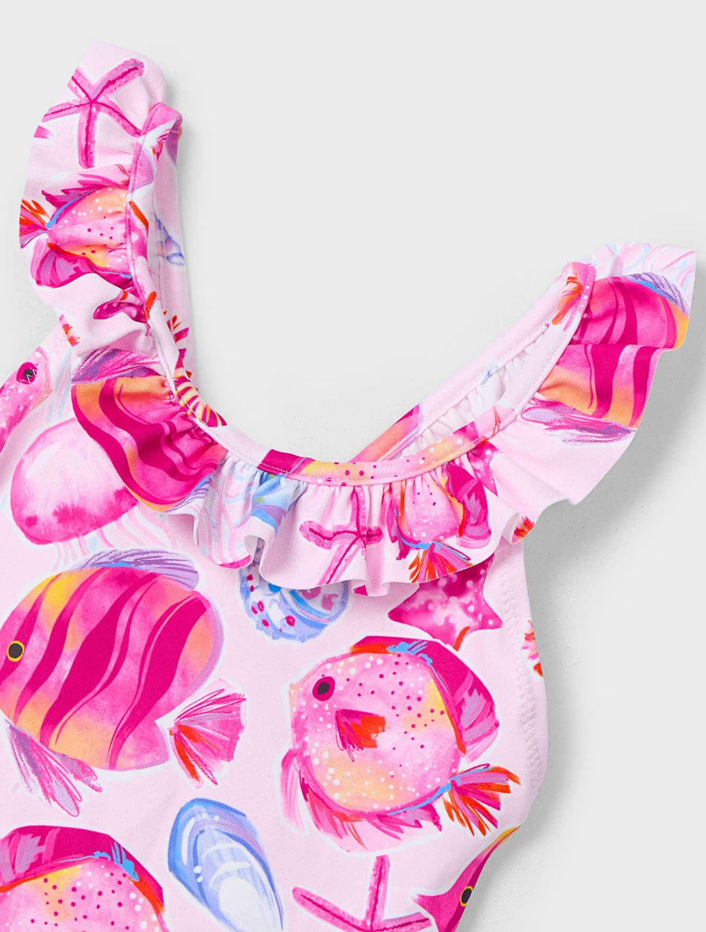 Ruffle One-Piece Swimsuit - Magenta Sea Life FINAL SALE