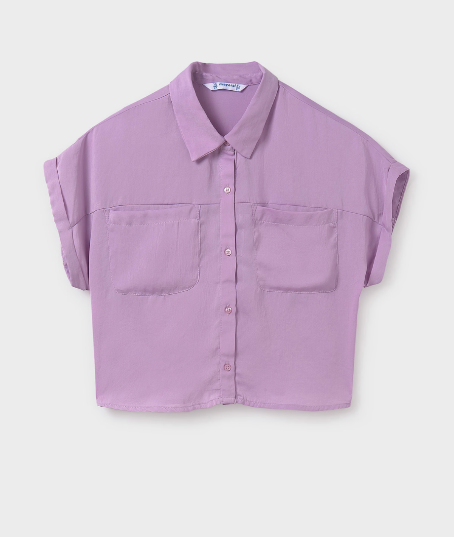 Flowy Short Sleeve Button Down - Lilac FINAL SALE