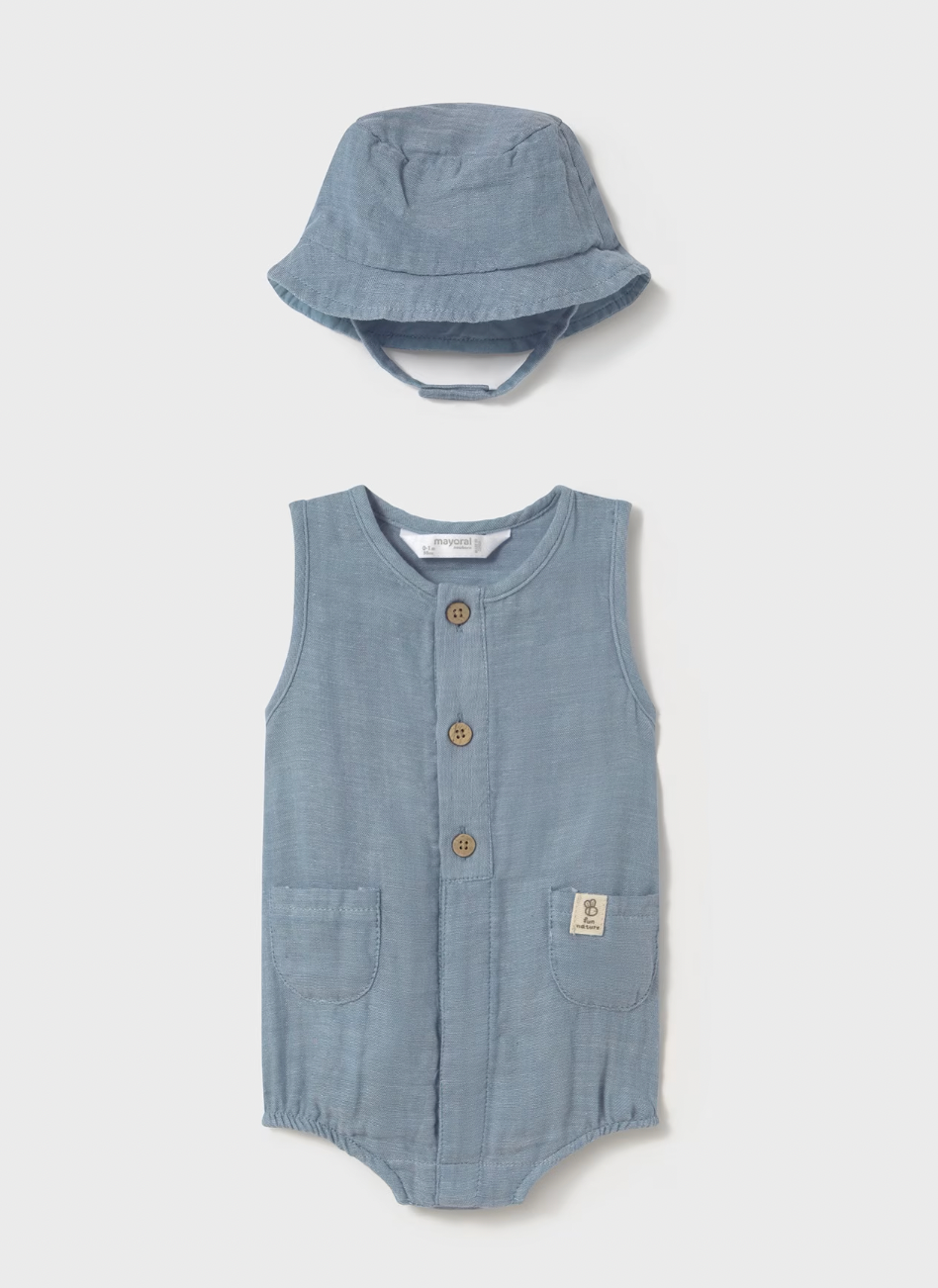 Pocket Romper and Hat - Denim Blue FINAL SALE