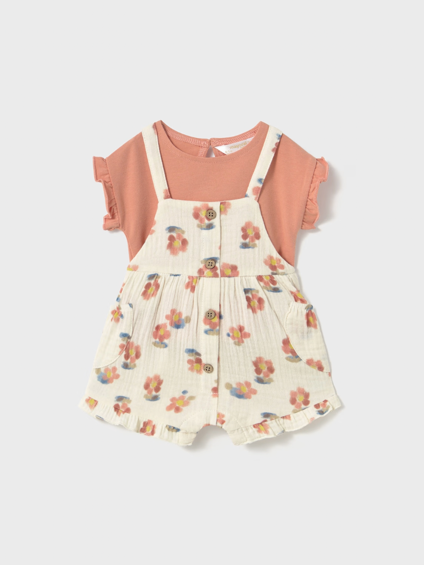 Ruffle Sleeve Tee and Overalls - Peach FINAL SALE