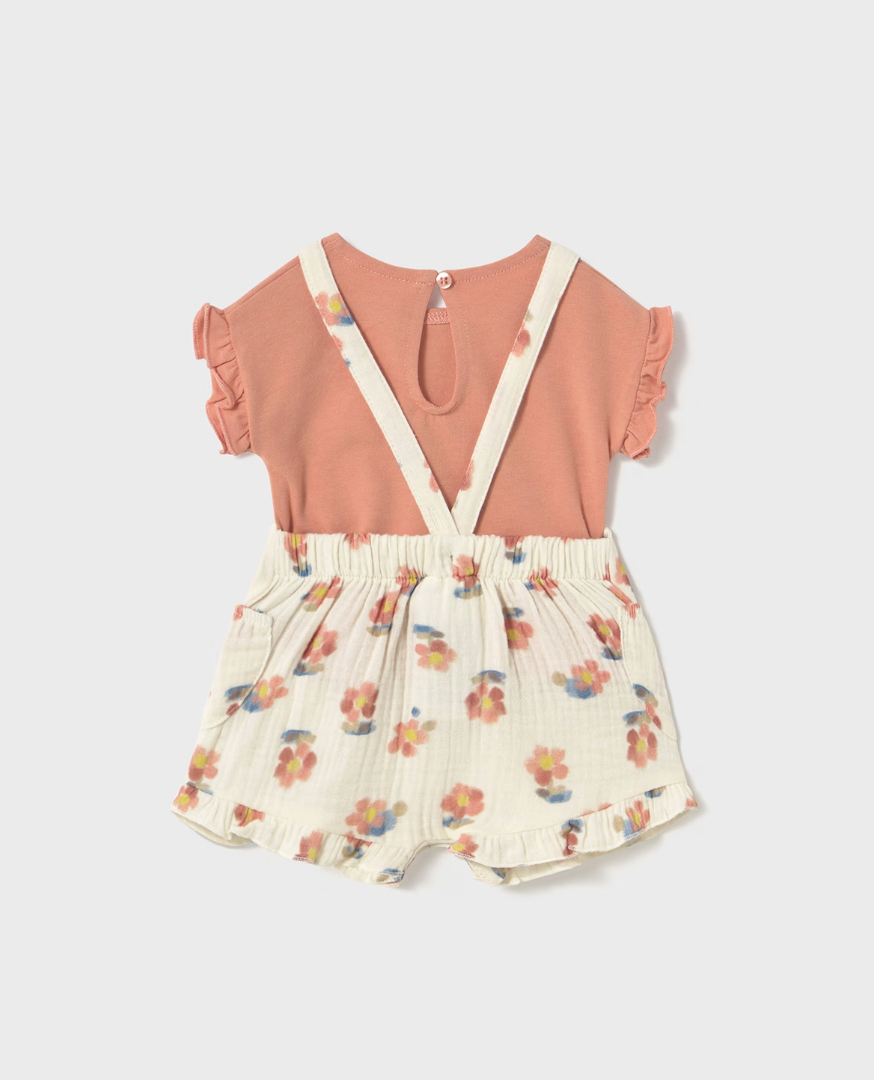 Ruffle Sleeve Tee and Overalls - Peach FINAL SALE
