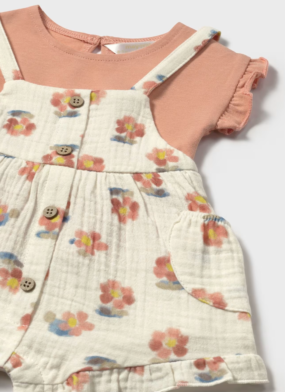 Ruffle Sleeve Tee and Overalls - Peach FINAL SALE