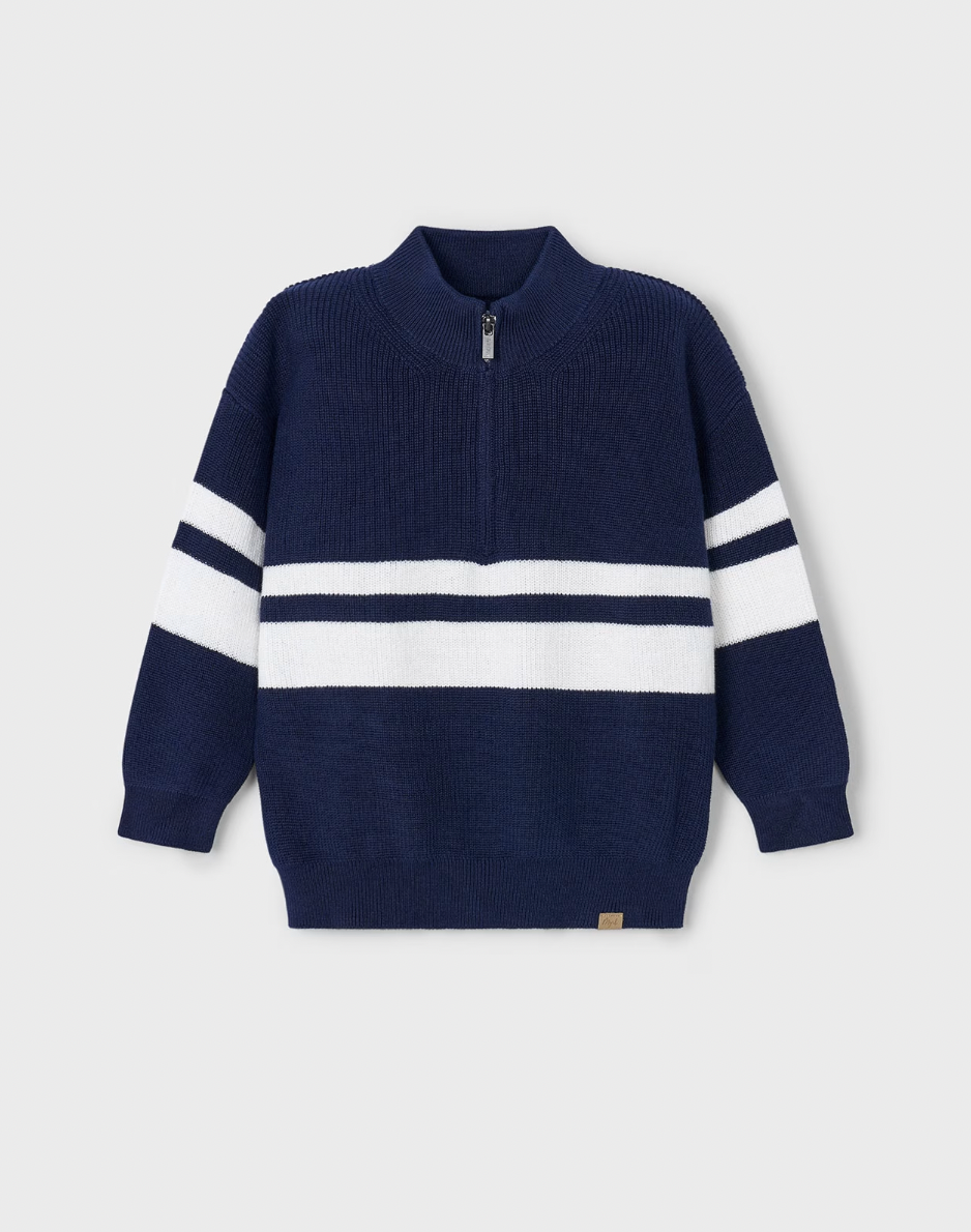 Striped Half Zip Sweater - Navy