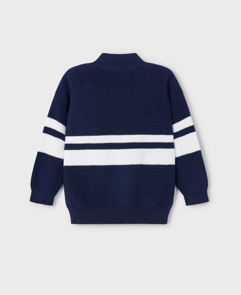 Striped Half Zip Sweater - Navy