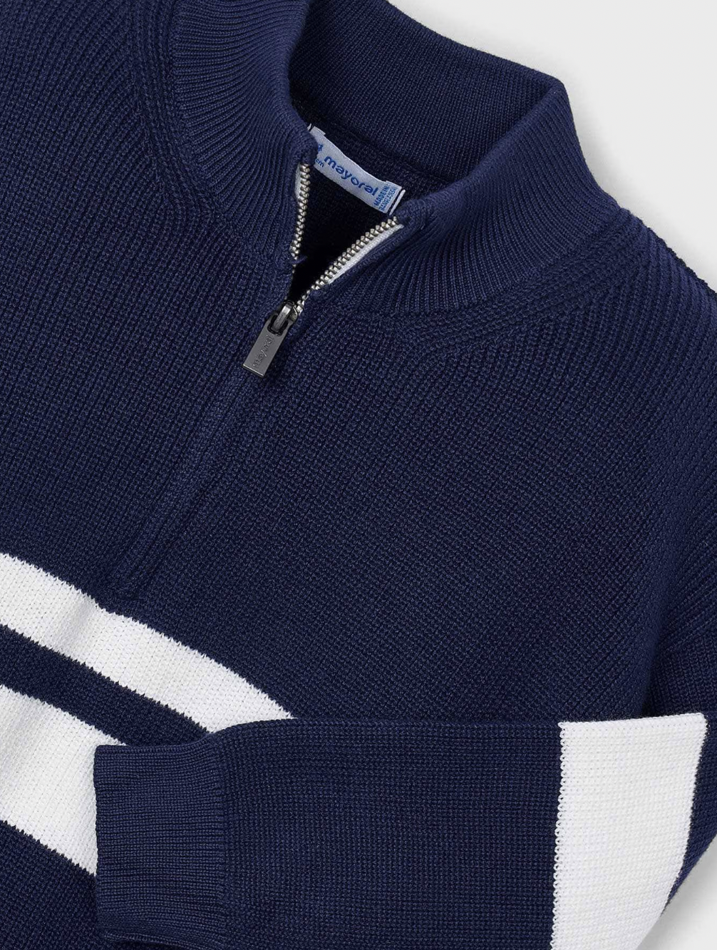 Striped Half Zip Sweater - Navy