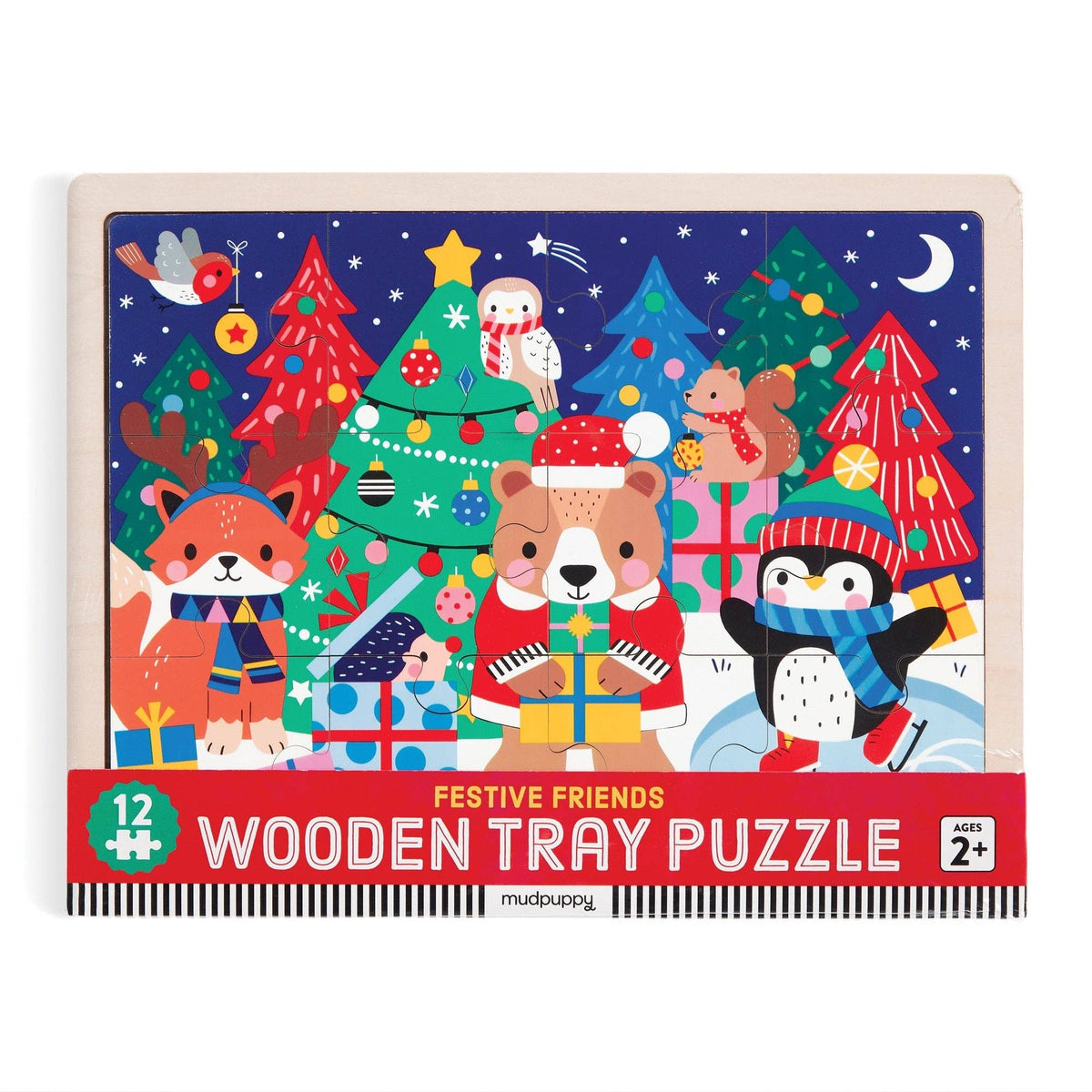 12 Piece Wooden Tray Puzzle - Festive Friends