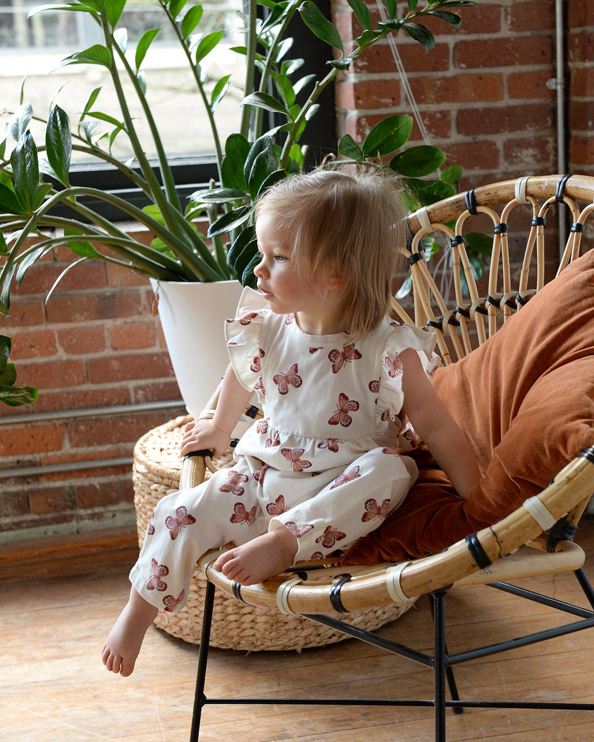 City Mouse Flutter Long Romper - Butterflies