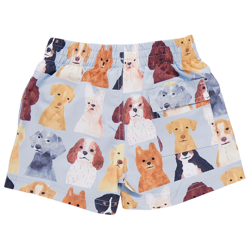 Pink Chicken Swim Trunk - Light Blue Watercolor Dogs FINAL SALE