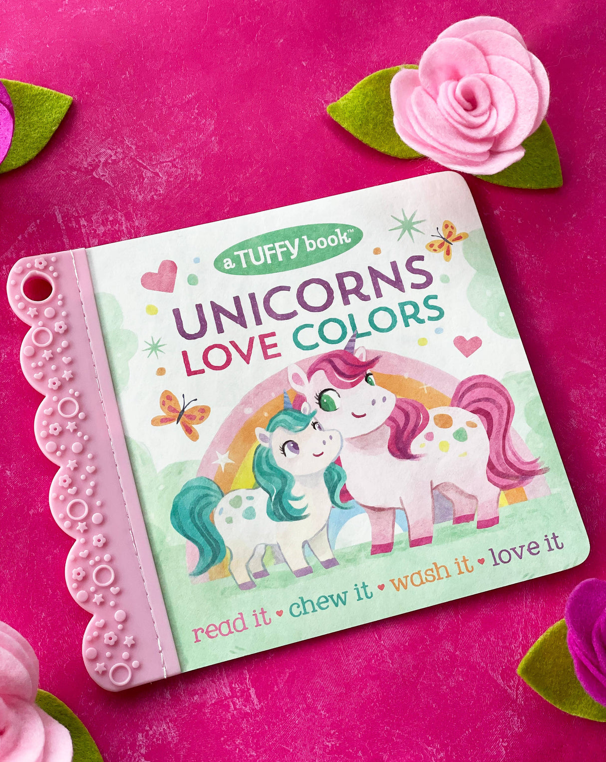 Tuffy Teether Book - Unicorns Love Colors
