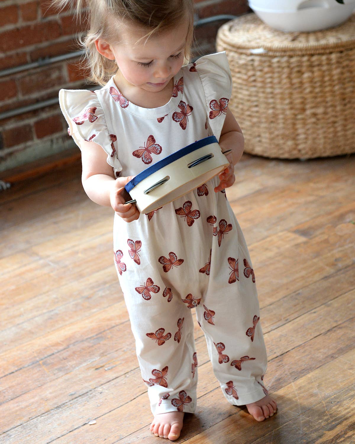 City Mouse Flutter Long Romper - Butterflies