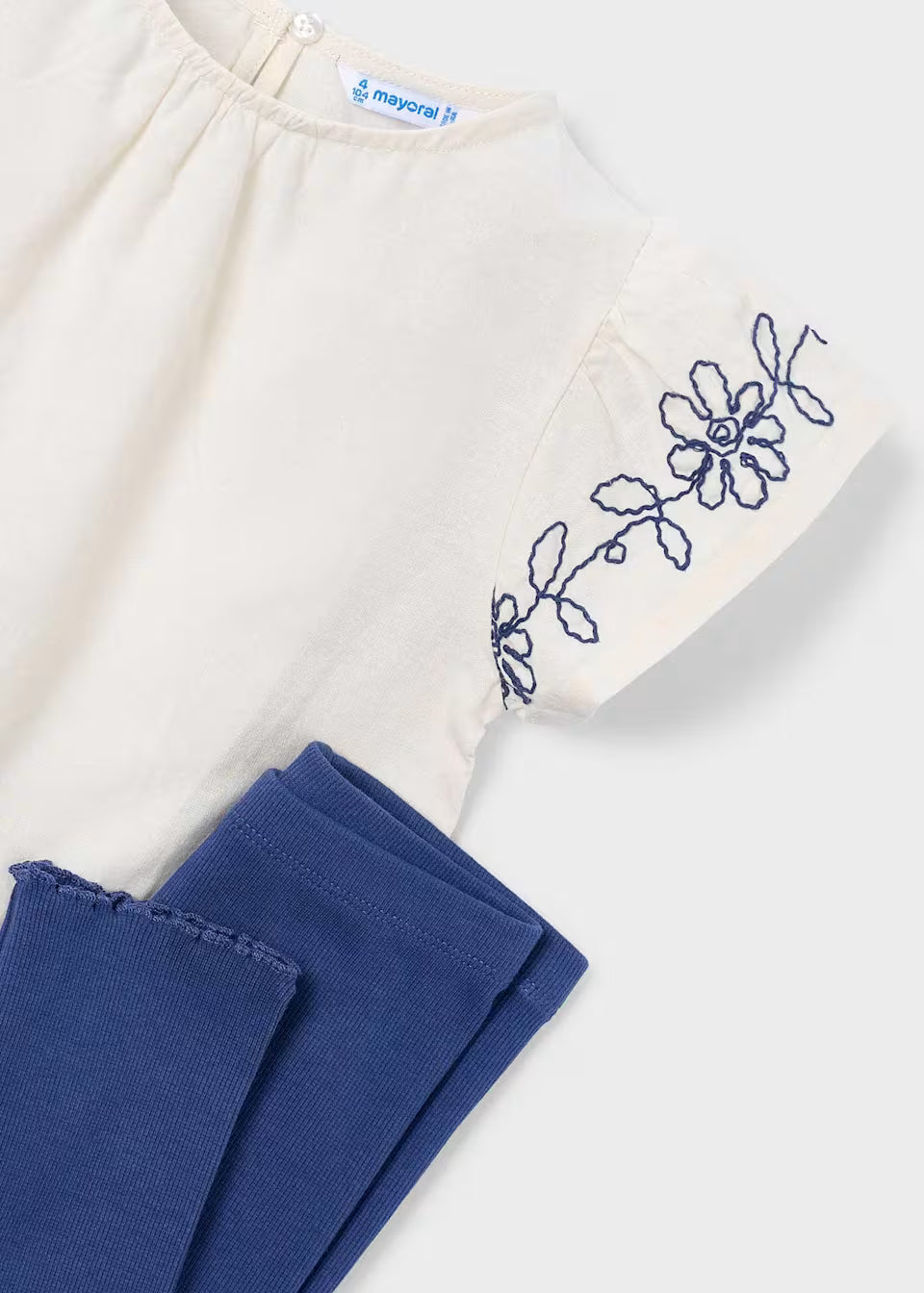 Embroidered Flutter Sleeve Tee and Leggings - Porcelain