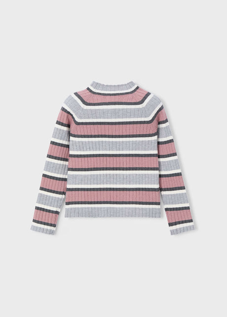 Ribbed Mock Neck Sweater - Blush Stripe