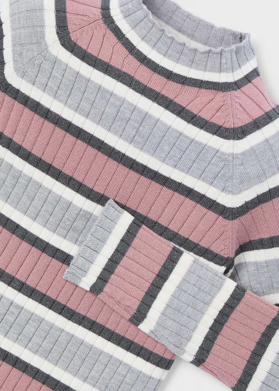 Ribbed Mock Neck Sweater - Blush Stripe