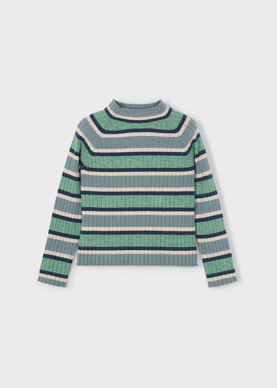 Ribbed Mock Neck Sweater - Sage Stripe
