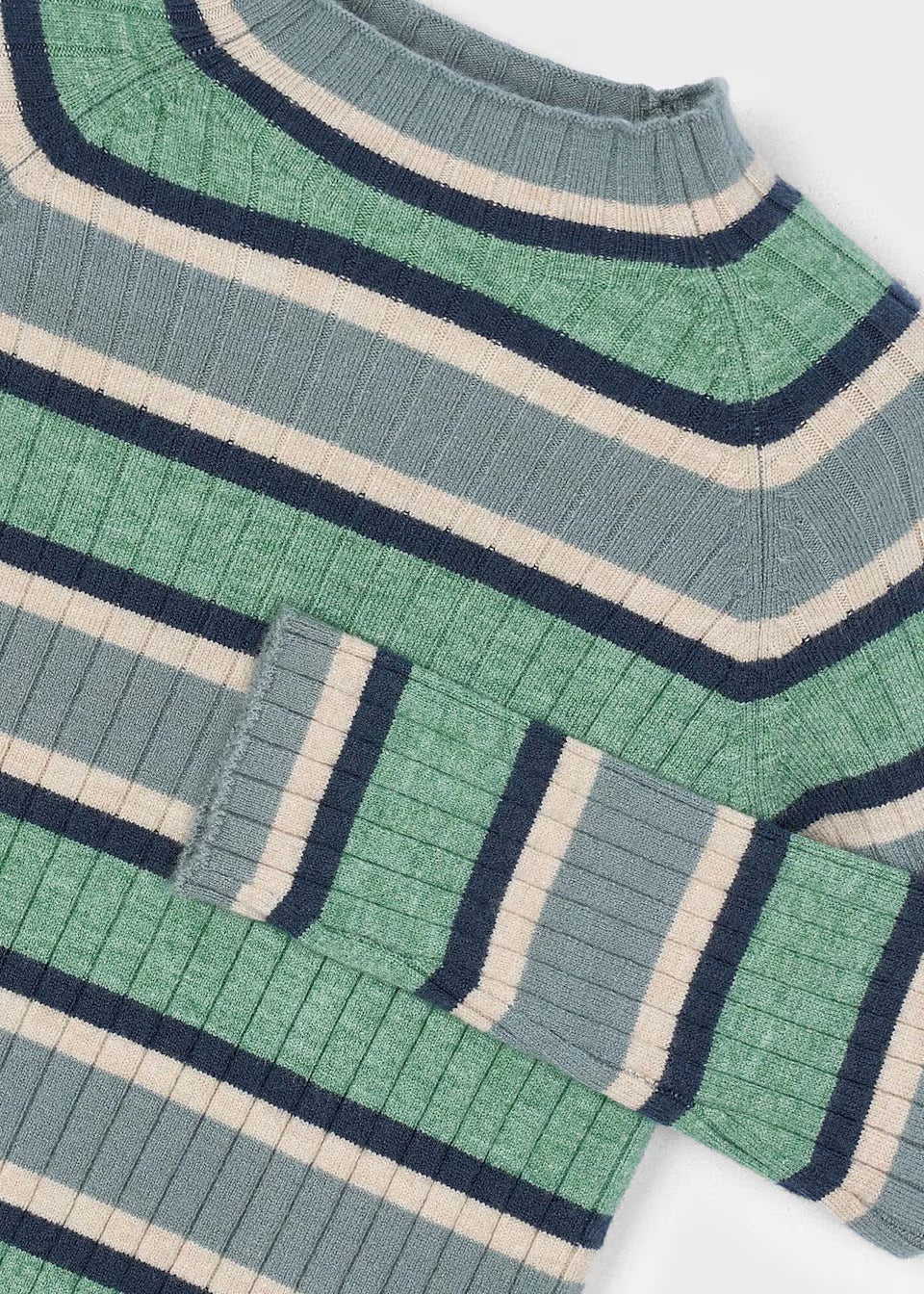 Ribbed Mock Neck Sweater - Sage Stripe