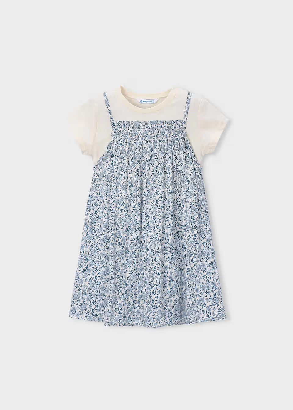 Short Sleeve Layered Dress - Blue Floral