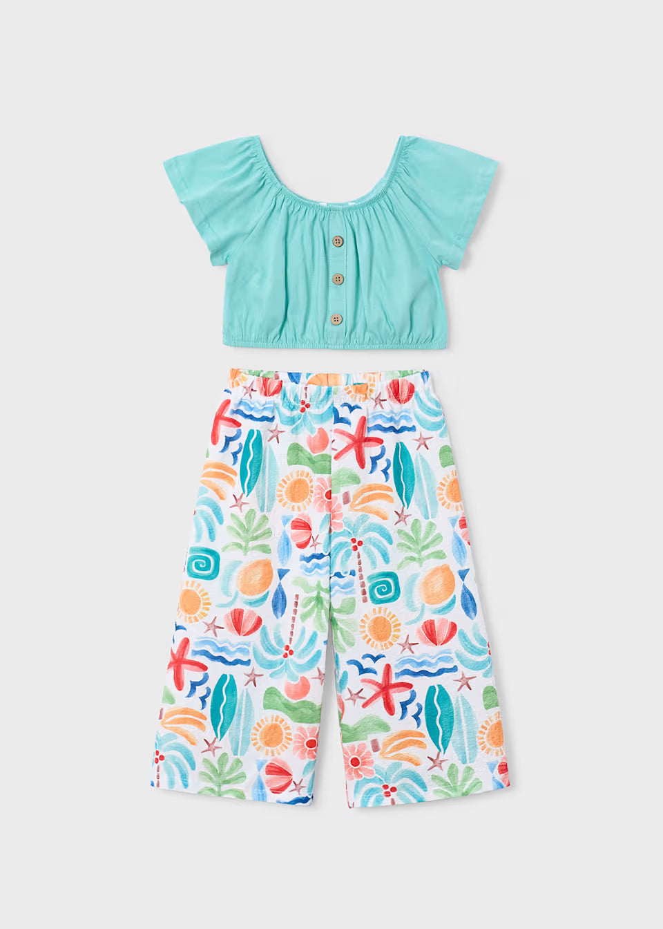 Cropped Button Tee and Pants - Tropics