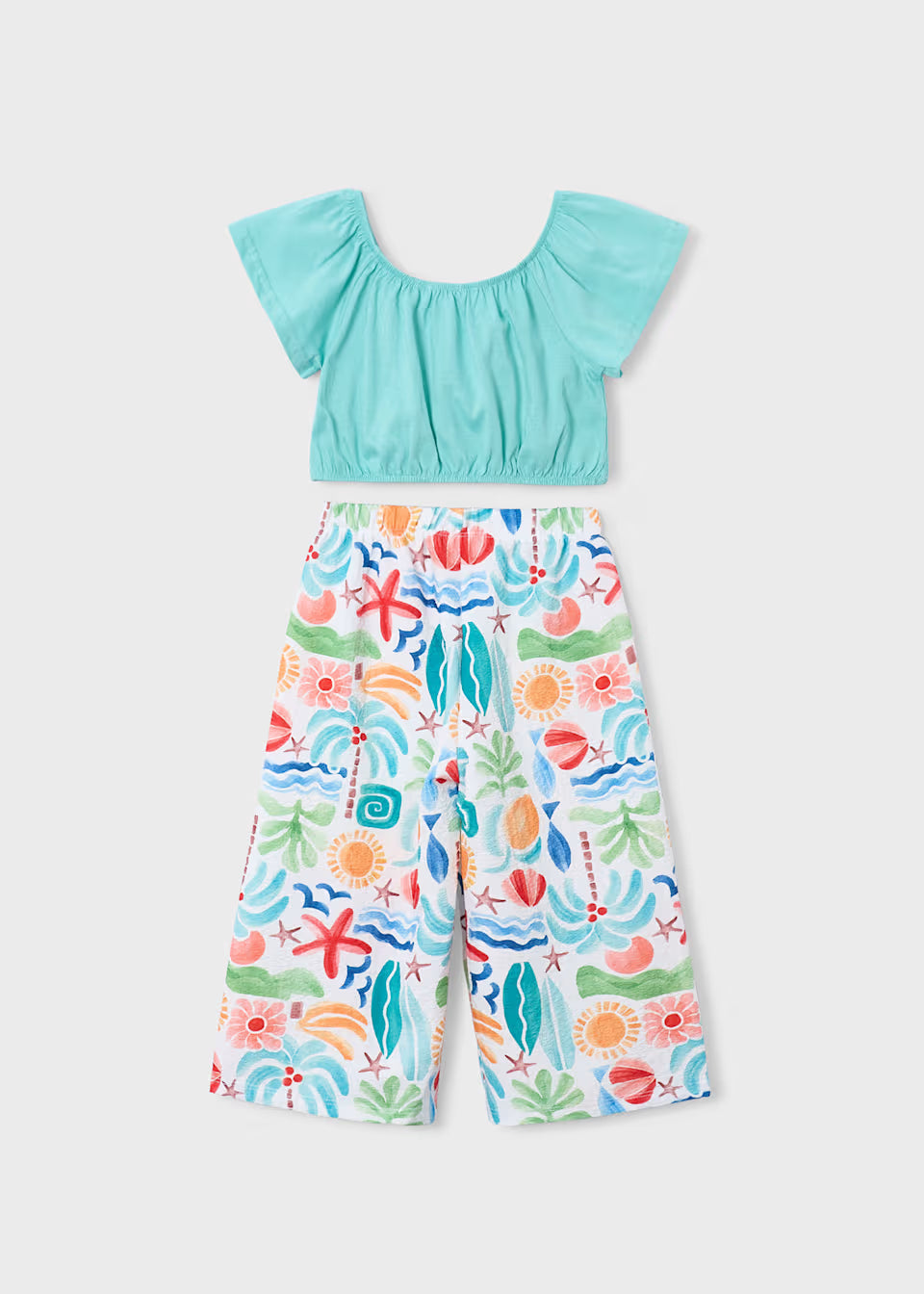 Cropped Button Tee and Pants - Tropics