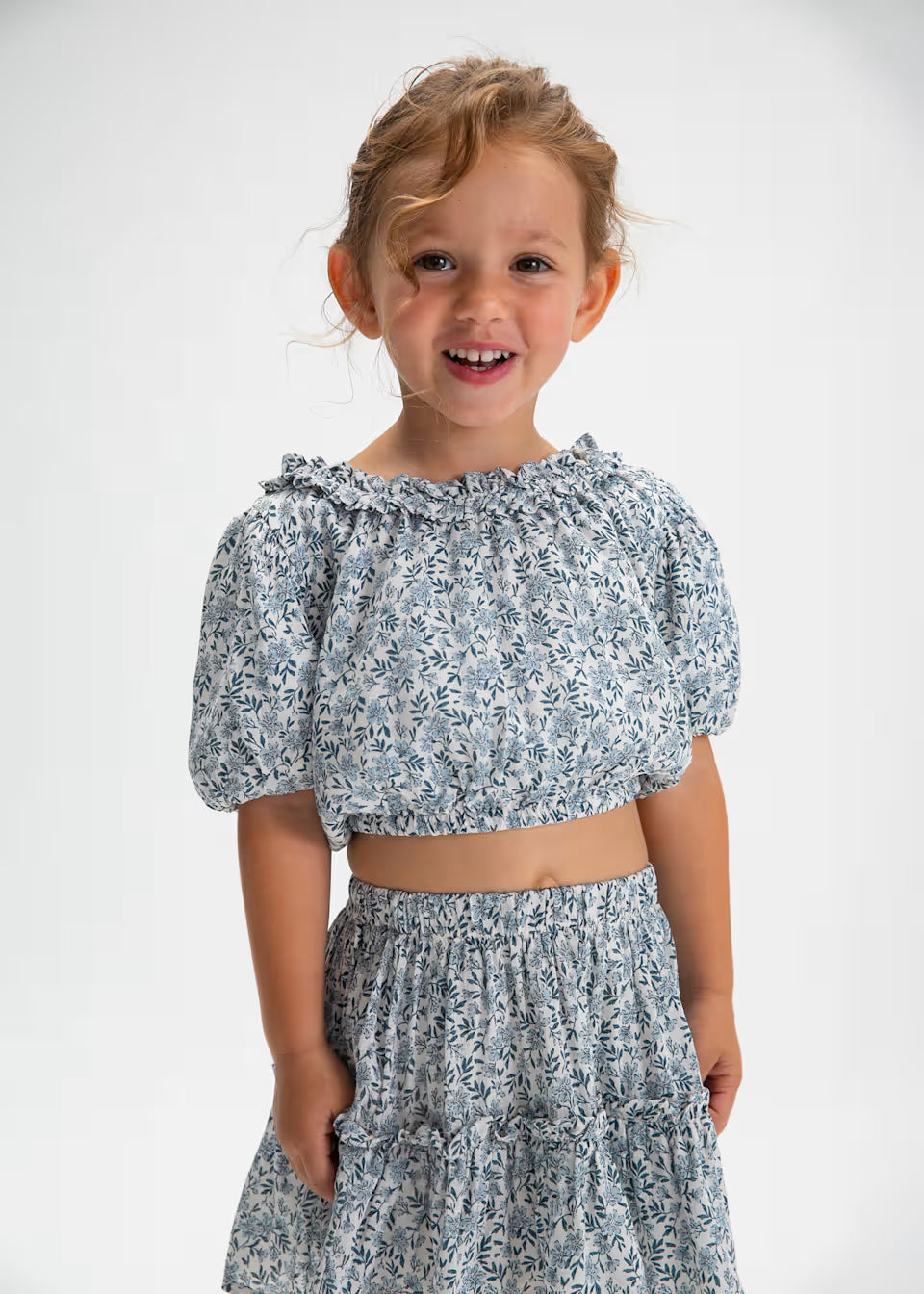 Puff Sleeve Top - Blue Floral