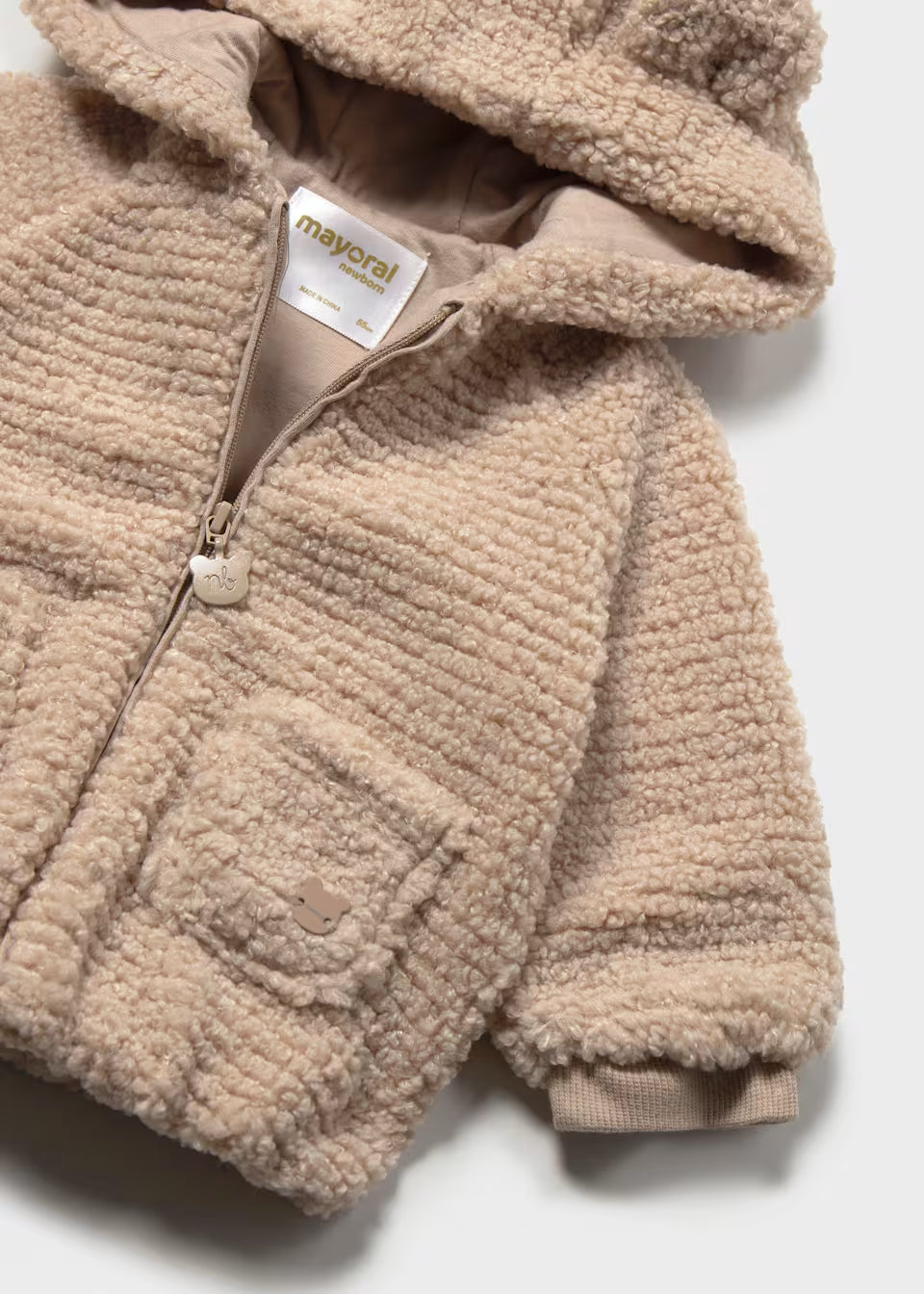 Furry Zip Up Hoodie - Almond