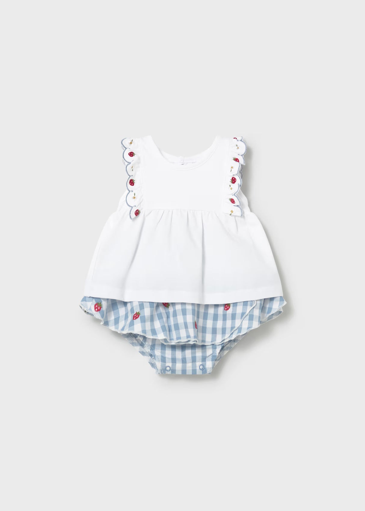 Scalloped Top and Skirted Bloomer - Strawberry Gingham