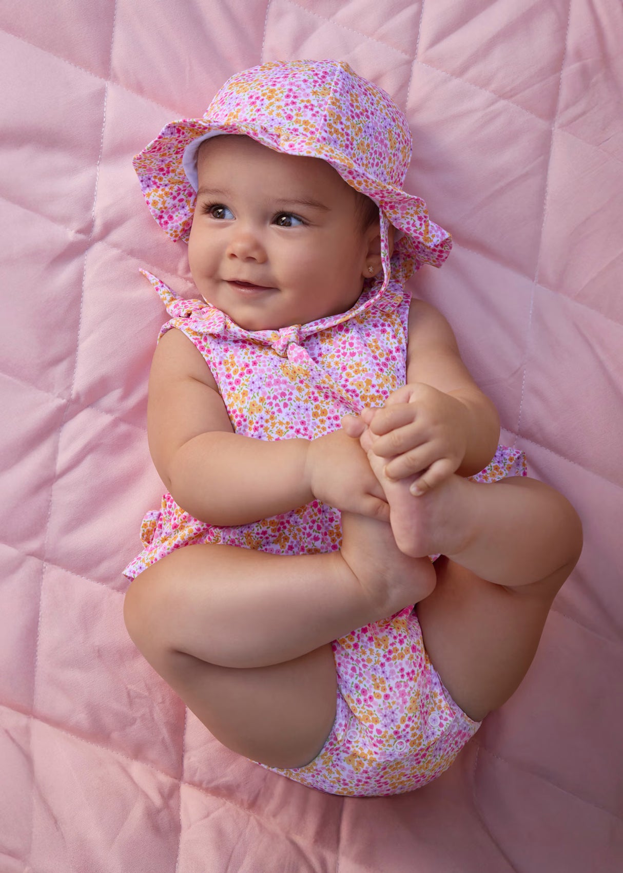 Bubble Romper and Hat - Rose