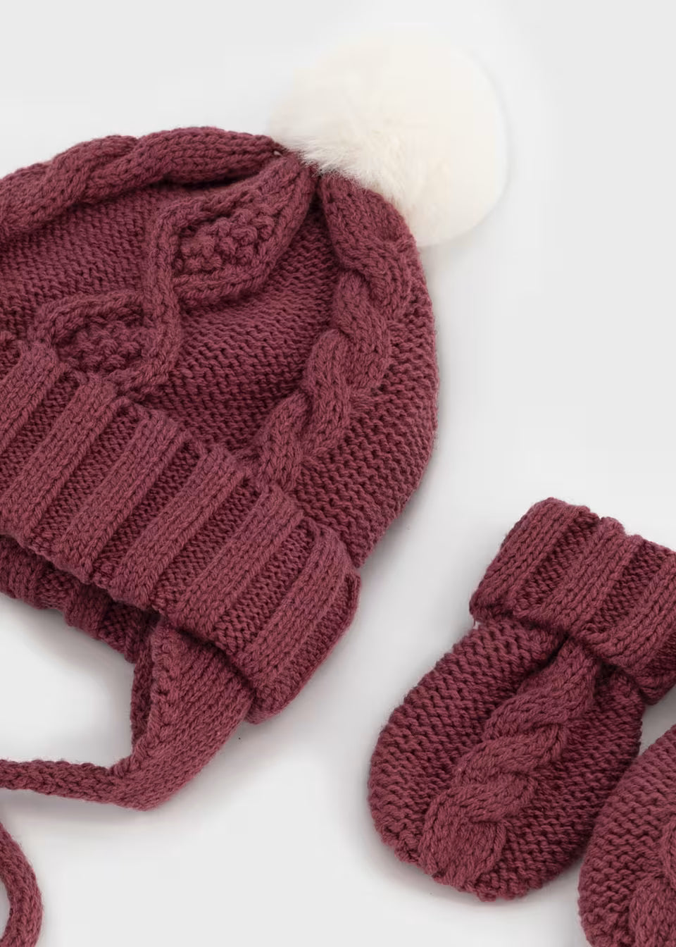Knit Baby Hat and Mittens - Brick