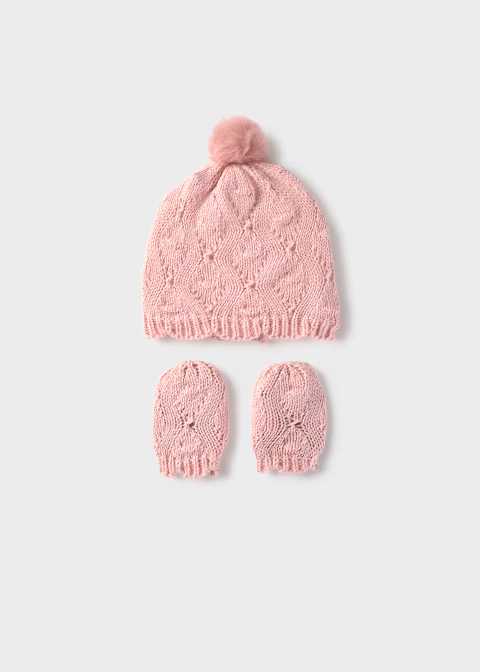 Knit Baby Hat and Mittens - Blush