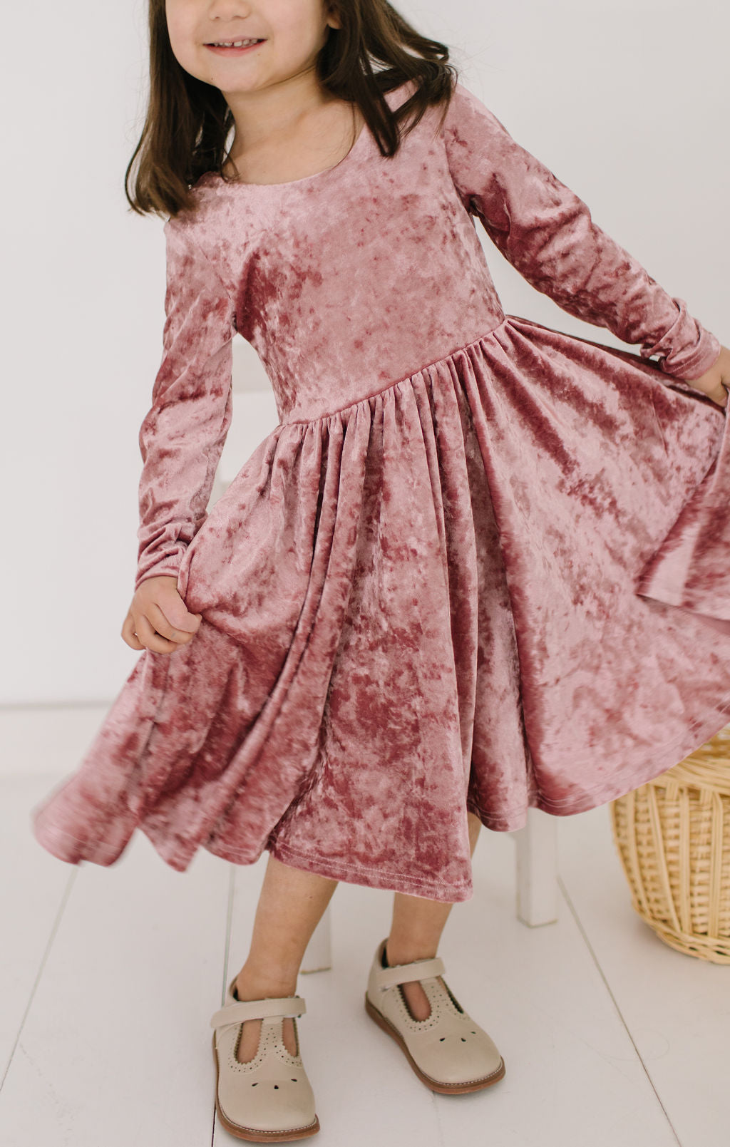 Gwendolyn Dress - Tea Rose Crushed Velvet