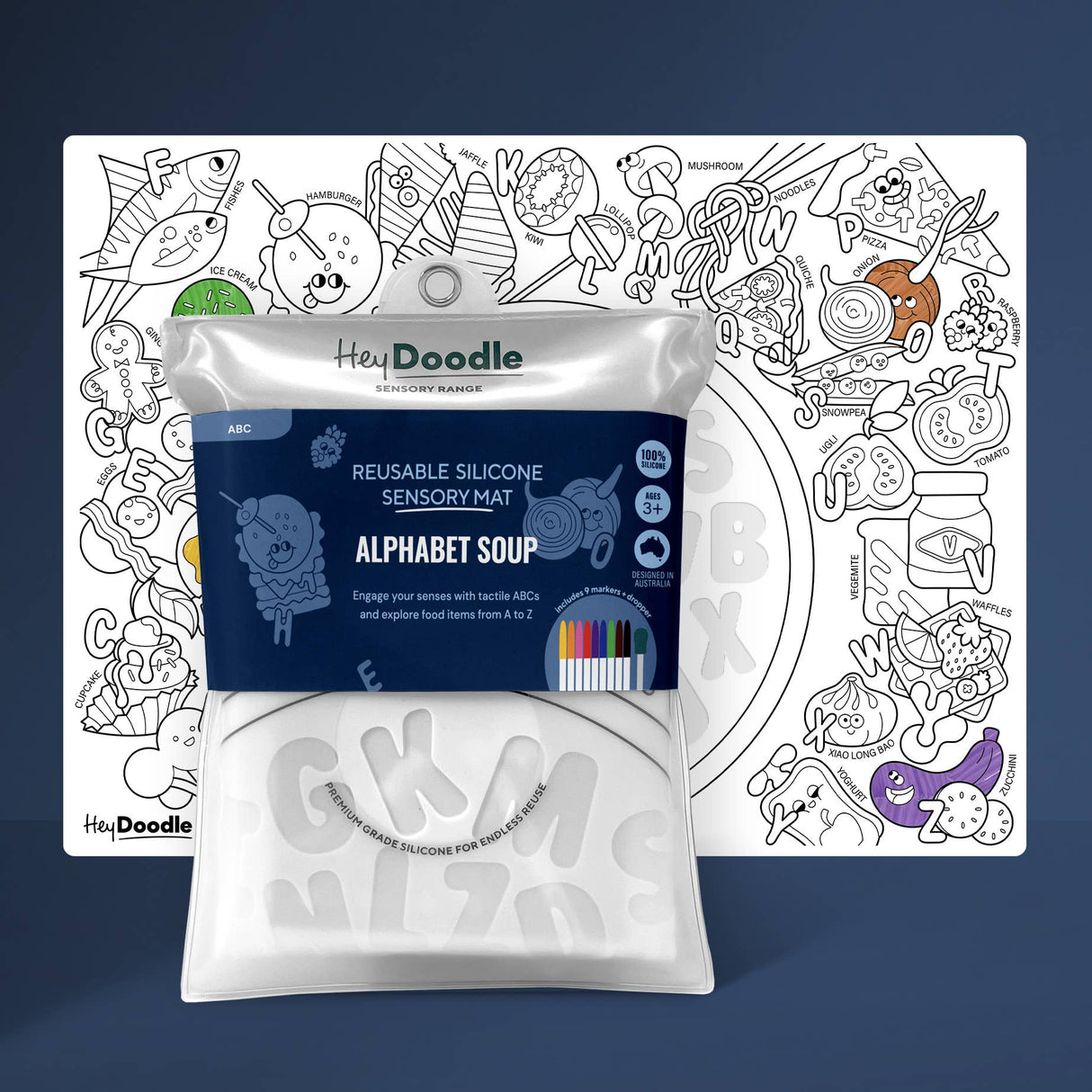 Reusable Color-In Silicone Sensory Mat - Alphabet Soup