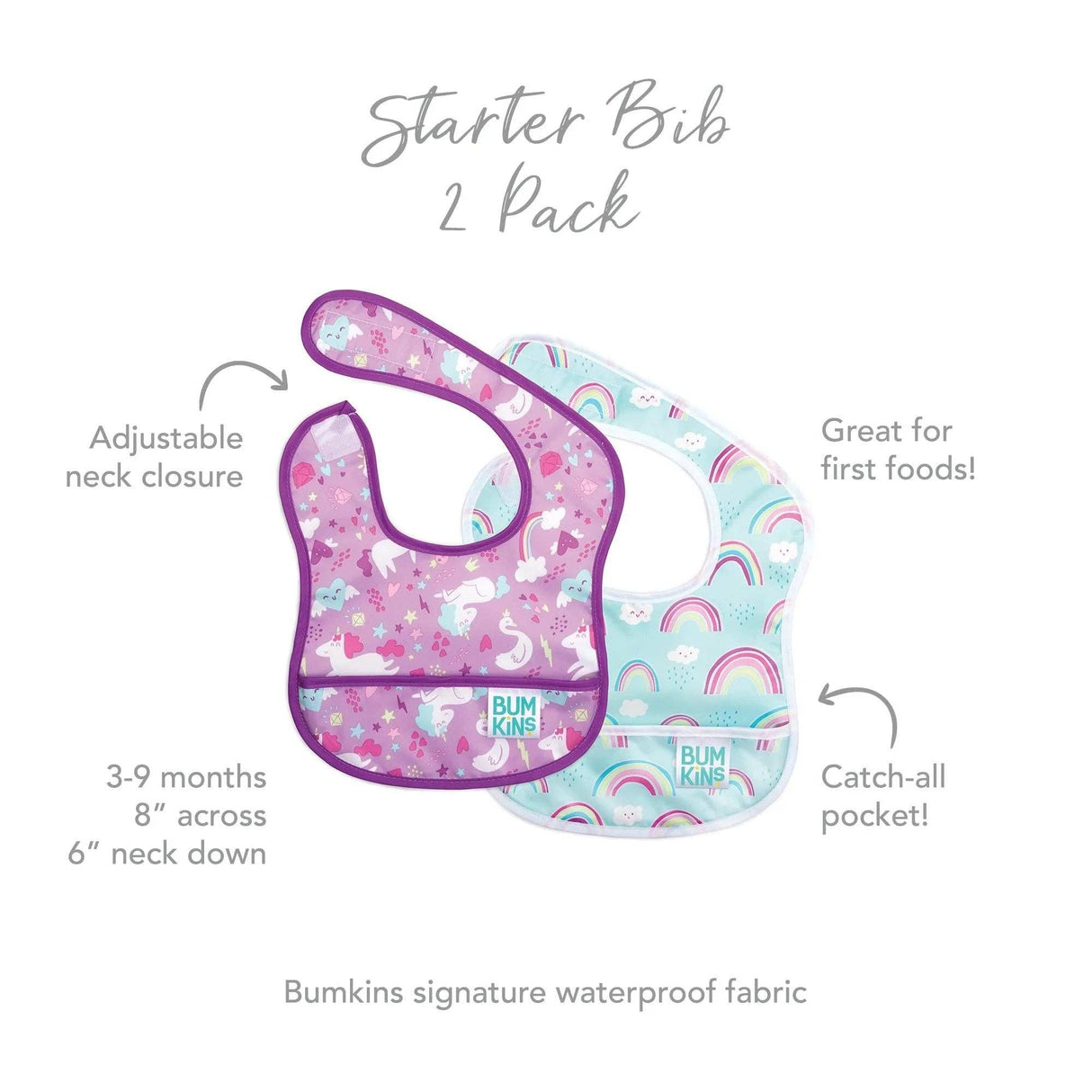 Starter Bib 2 Pack - Rainbows & Unicorns