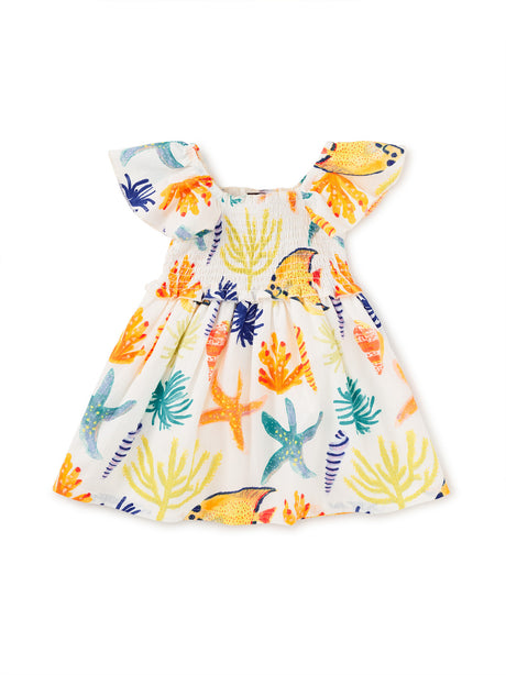 Flutter Sleeve Smocked Dress - Watercolor Sea Life