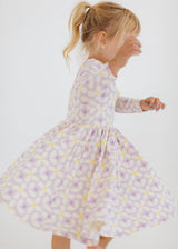 Long Sleeve Twirl Dress - Pale Purple Petals