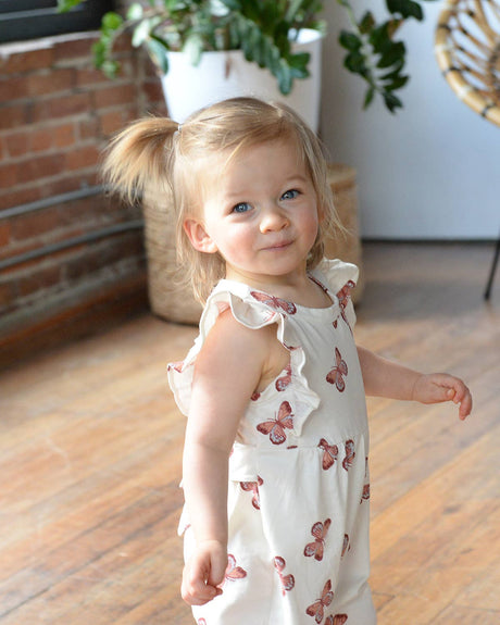 City Mouse Flutter Long Romper - Butterflies