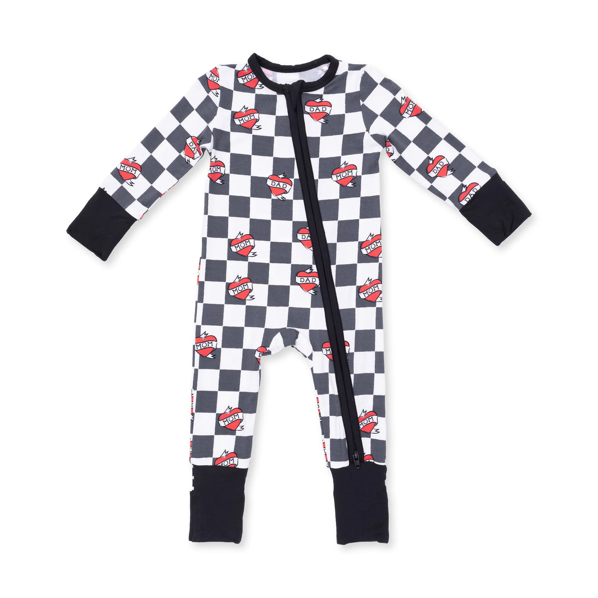 Zip Romper - Heart Tattoo Check Black