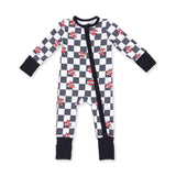 Zip Romper - Heart Tattoo Check Black