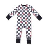 Zip Romper - Heart Tattoo Check Black
