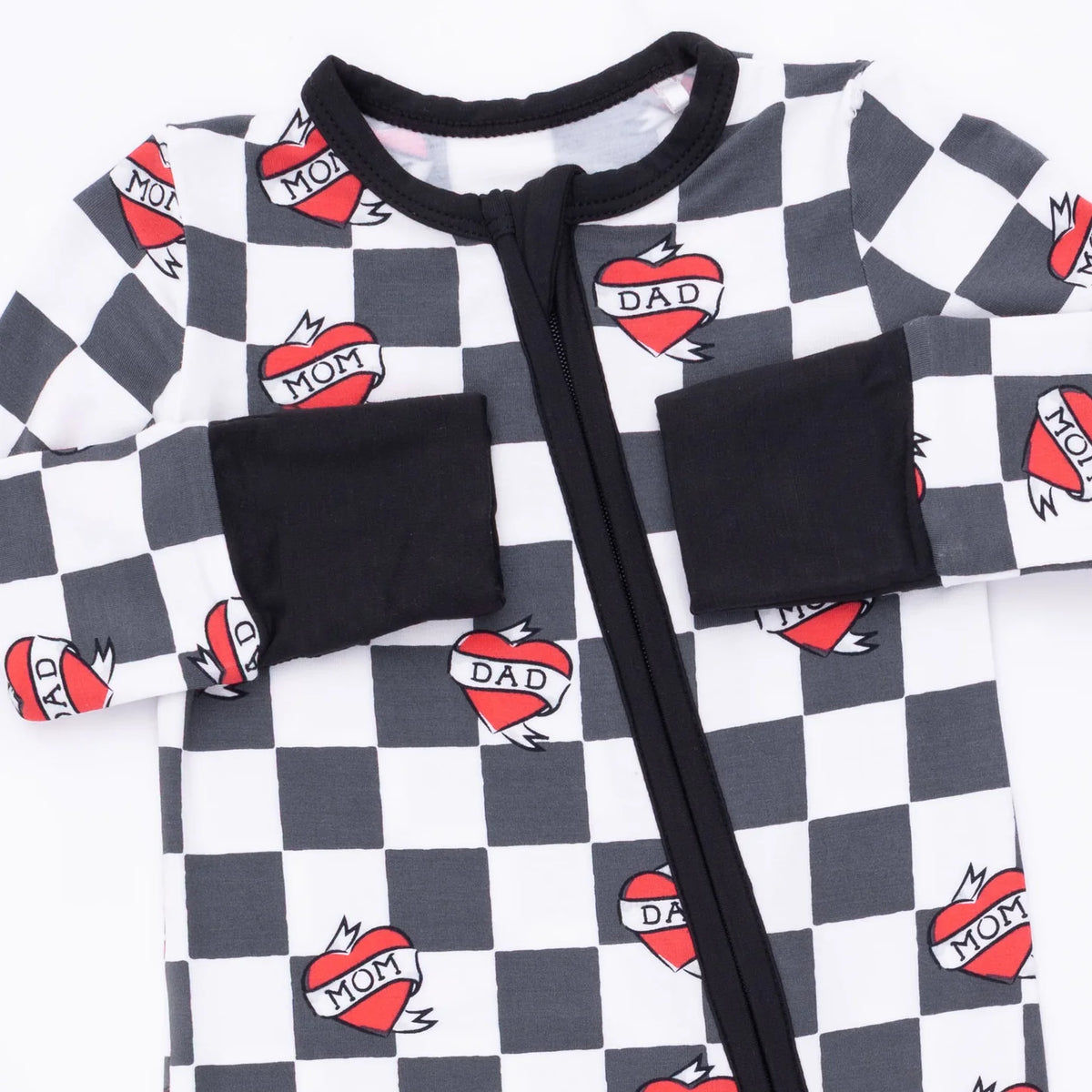 Zip Romper - Heart Tattoo Check Black