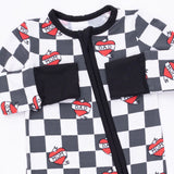 Zip Romper - Heart Tattoo Check Black