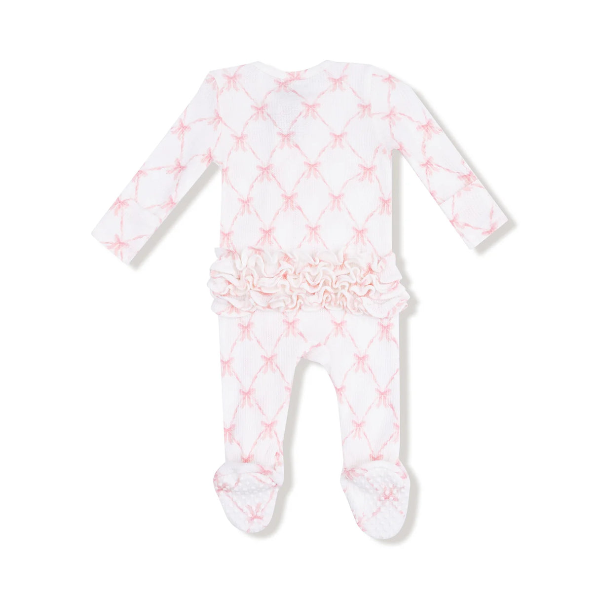 Ruffle Zip Footie - Ribbon Bow Trellis