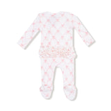 Ruffle Zip Footie - Ribbon Bow Trellis