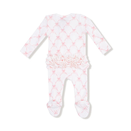 Ruffle Zip Footie - Ribbon Bow Trellis