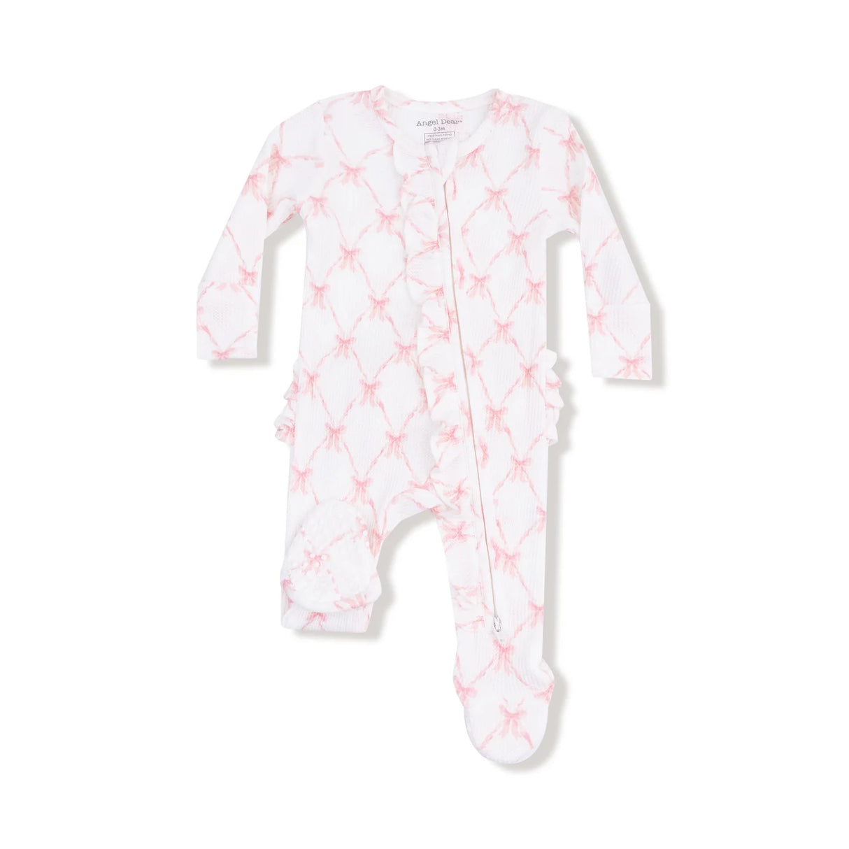 Ruffle Zip Footie - Ribbon Bow Trellis